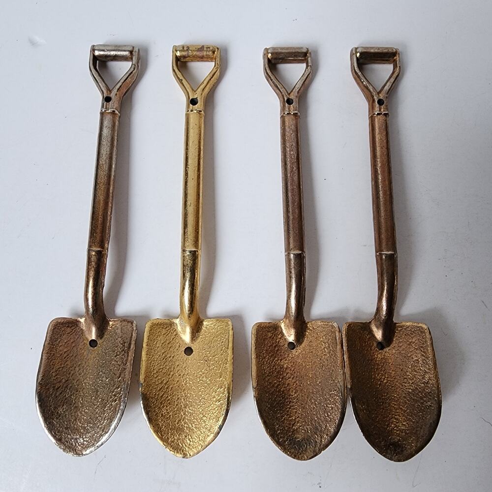 Vintage Mini Brass Shovels 5.5" Lot Of 4 Decorative Fun Metal Small Cute Decor